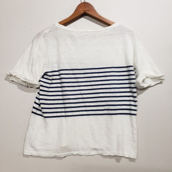 J Crew Womens Linen Short Sleeve Striped Rolled Sleeve Small - Picture 2 of 6